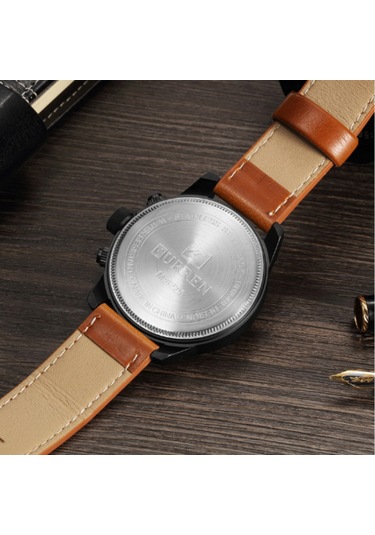 Geeksen Erkekler İçin Büyük Gösterge Ve Takvimli Deri Kordonlu Kuarc Saat - Curren M8225 Siyah-gri Çok Renkli