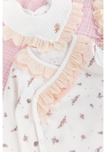 Çiçek Desenli Fistolu 5 Li Kız Bebek Hastane Çıkışı Bebek Takımı Çok Renkli