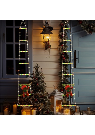 Moveevo Noel Baba Merdiven Tipi Led Işık Dizisi, Dışarıda Kullanılabilir, Su Geçirmez, Çatı装饰ı, Renkli Noel Dekorasyon Işıkları, 5000 Lumen Parlaklık, 5000 Saat Ömür Süresi Diğer