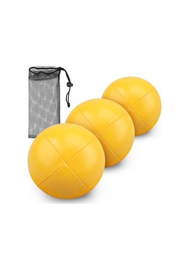 Konesam 3 Adet Sarı Pu Halka Topu 6.5cm - Dayanıklı, Su Geçirmez, Taşınabilir Ağ Çantasıyla - Çocuk Ve Yetişkinler İçin Başlangıç Seviyesi