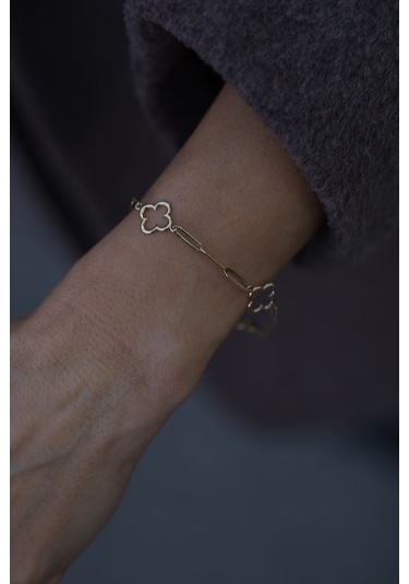 Yenigün Kuyumculuk 14 Ayar Altın Ataç Zincirli Yonca Bileklik Blk26020 Sarı Altın