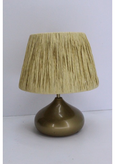 Üzüm Abajur Rafya Başlık Metal Elips Ayak Bej Eskitme