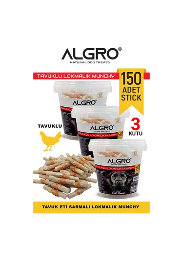 Algro Tavuk Göğüs Etli Lokmalık Munchy Stick 50 Adet 3 Kova