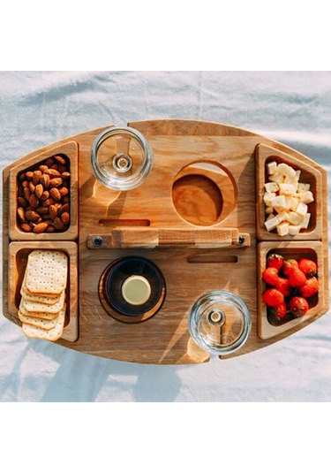 Taşınabilir Piknik Ahşap Şarap Bardağı Tutucu Çıkarılabilir Şarap Masası Ahşap Rengi , Boyut:saplı Kamp Masası Diğer Çok Renkli