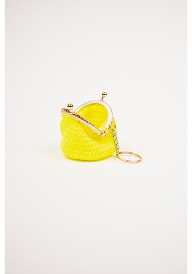 Fabric Craft Bag Mini Bozuk Para Cüzdanı Anahtarlık Klipsli Limon Sarısı