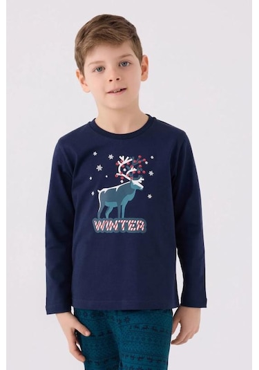 ARNETTA Roly Poly 3135 Uzun Kollu Pamuklu Erkek Çocuk Pijama Takımı Lacivert