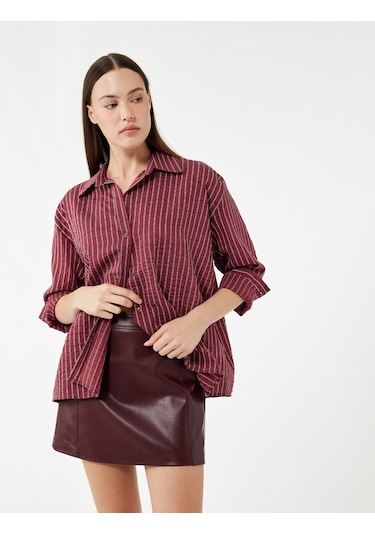 Koton A Kesim Suni Deri Mini Etek Bordo 6wak70014uw Bordo