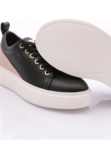 Dgn Es851 Kadin Kalin Taban Halhal Detayli Silver Taşli Sneakers Ayakkabi ES851-2007-R12593 Siyah - Beyaz