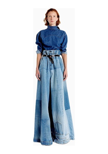 A.w.a.k.e. Mode Kadın Geniş Paça Denim Yama Detaylı Jean Pantolon Mavi