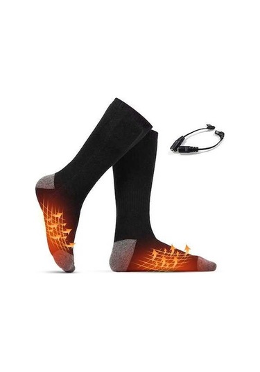 Willowhaven Kış Elektrikli Isıtma Çorapları Soğuk Hava Isıtmalı, Pamuklu, 35-44 Cn, Siyah/gri, Powerbanklı Siyah