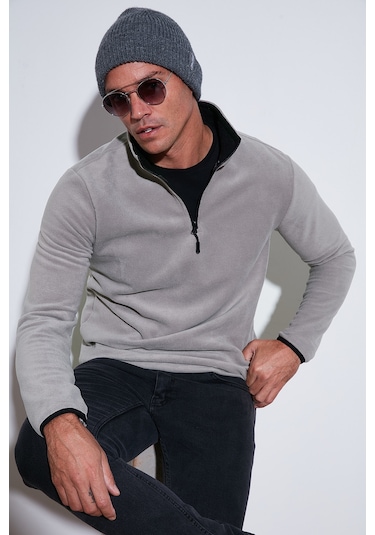 Buratti Slim Fit Yarım Fermuarlı Dik Yaka Erkek Polar 5906003 Gri