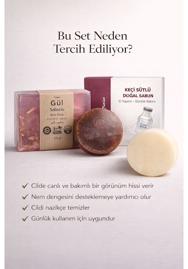 Hediyelik Doğal Sabun Seti Özel Bakım Serisi 3 Lü Premium Paket Gül