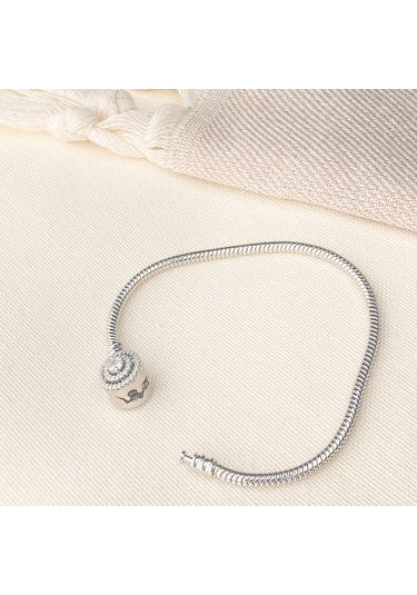 Charm Bileklik Tektaş Model 316 L Paslanmaz Çelik Gümüş