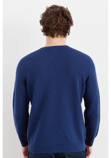 Erkek Sıfır Yaka Basic Yün Kazak İndigo İndigo