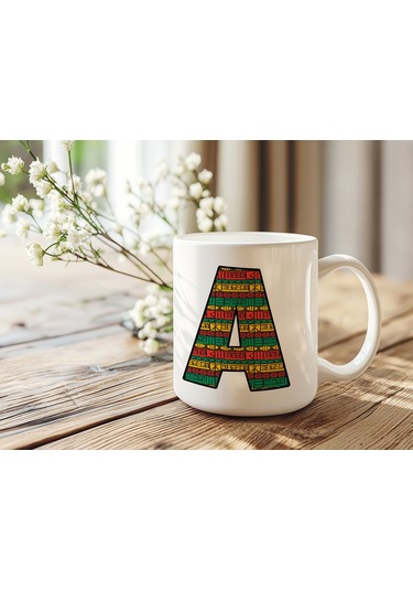 A Harfi Etnik Desenli Kupa - Afrika Tarzı Kahve Çay Kupası - Hediyelik - Black History Beyaz