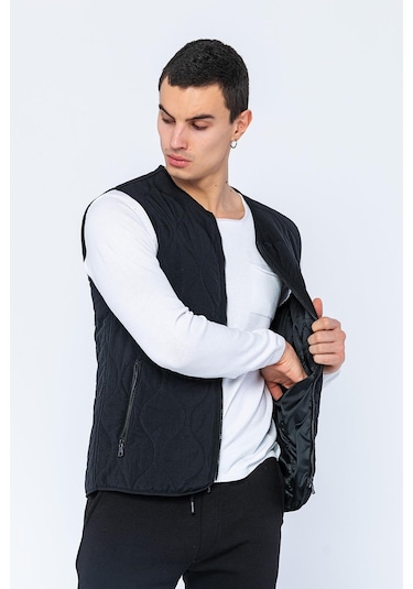 Erkek Regular Fit Bomber Yaka Fermuarlı Çok Cepli Kapitone Spor Yelek 001