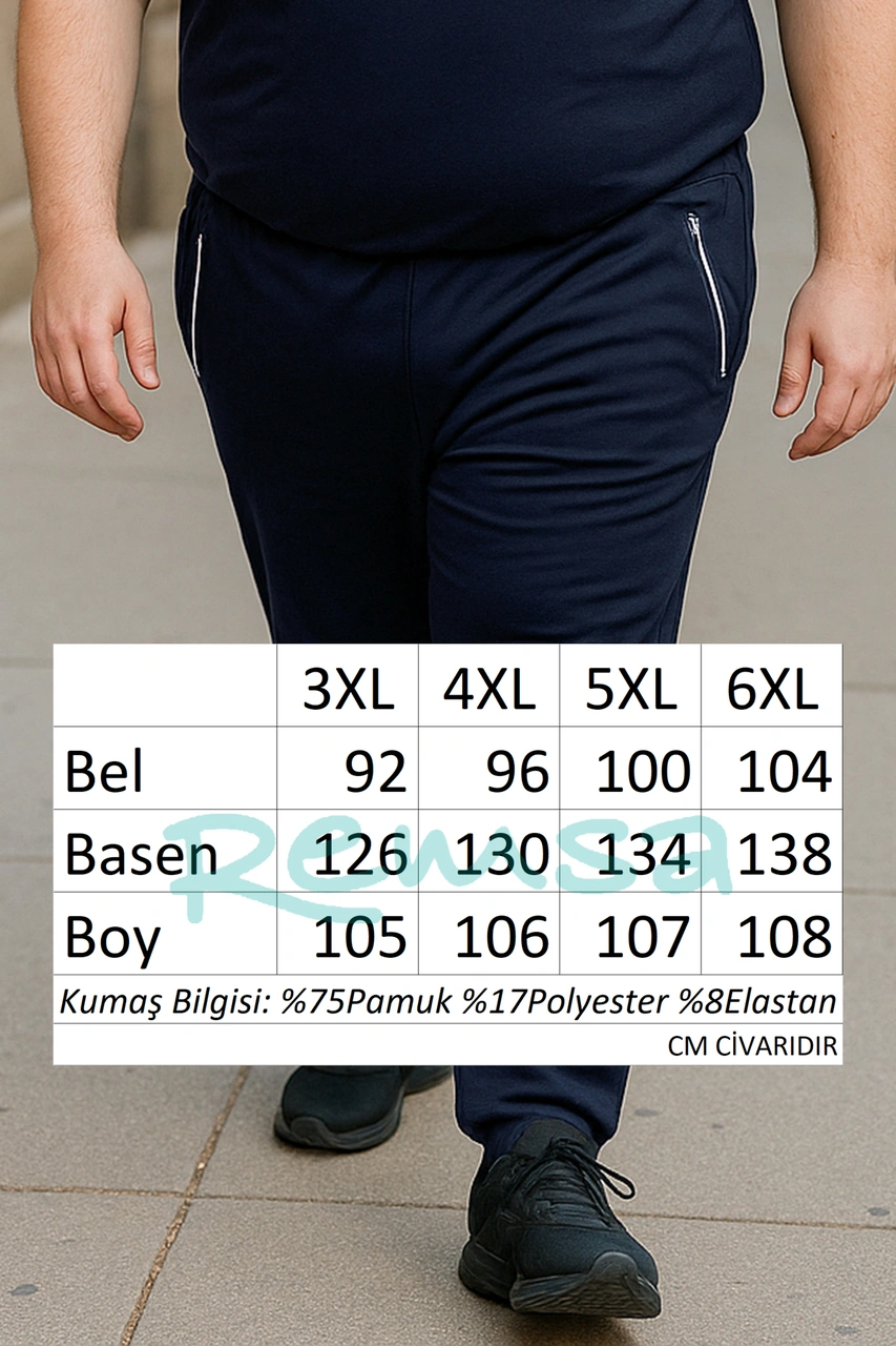 Büyük Beden Pamuk Dokulu Erkek Eşofman Altı 24702 Lacivert Lacivert