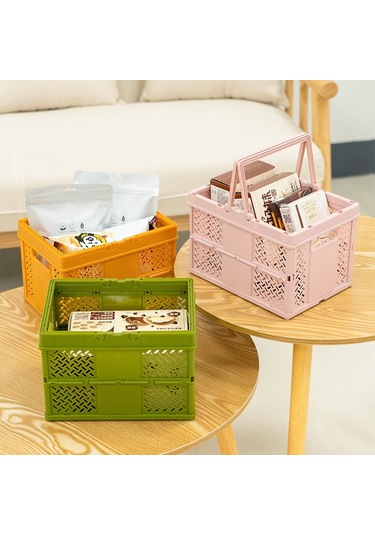 Sones İstiflenebilir Katlanabilir Saklama Sepetleri Ev Mutfak Saklama Kutusu Düzenleyici Saplı 24,4 X 18 X 1,4 Cm Yeşil