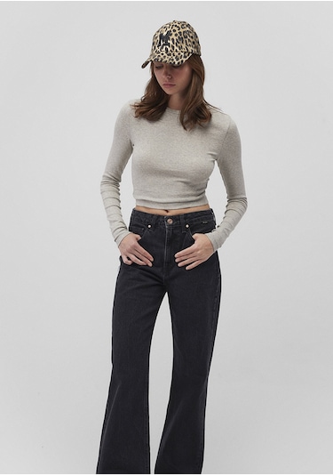 Mavi - Uzun Kollu Gri Crop Basic Tişört 1612822-88467 Gri