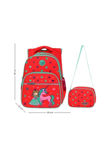 Waddell Kız Çocuk Kırmızı Unicorn İlkokul Sırt Çanta Seti