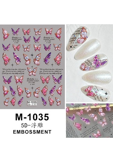 Nail Art Etiketler Çıkartmaları 5d Kabartmalı Kendinden Yapışkanlı Karikatür Çiçek Kelebek Yıldız Tırnak Çıkartmaları Multı