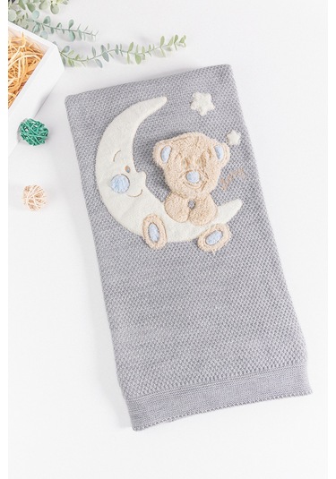 Babymod Ayıcık Figürlü Kız/Erkek Welsoft Astarlı Bebek Battaniye Gri