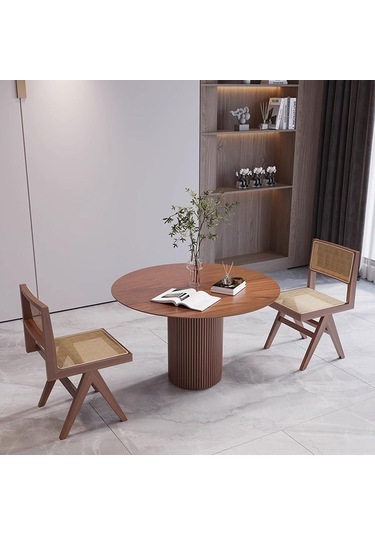 Breeze Yuvarlak Ahşap Bohem Masa 90x90 Ceviz