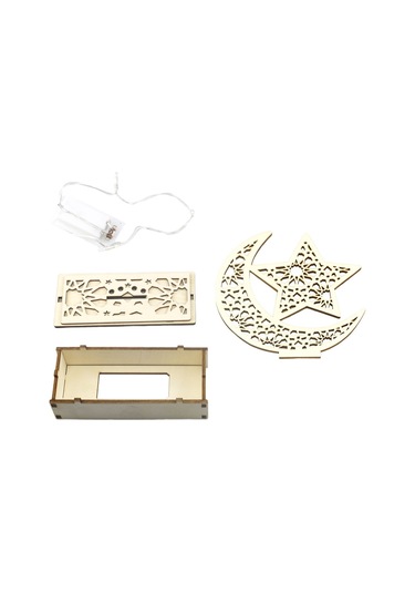 Xiyyadms Ahşap Ay Ve Yıldız Desenli Led Işıkli Ramazan/raya Dekorasyon - Ev Zieratı Ve Gece Lambası Pil Dahil Değil