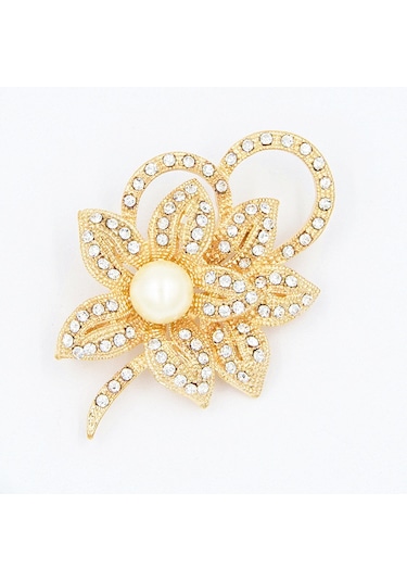 Yapay Elmas Çiçek Broşları Altın Kadınlar İçin Vintage İnci Bro Gold