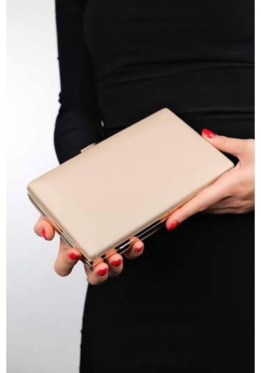 Luvishoes Dallas Koyu Bej Saten Kadın Abiye Çanta Koyu Bej