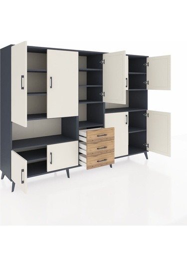 Hyperion Dolap 13 Raflı 3 Çekmeceli 9 Kapaklı 220x44x163 Antrasit Antrasit-aytaşı/çam