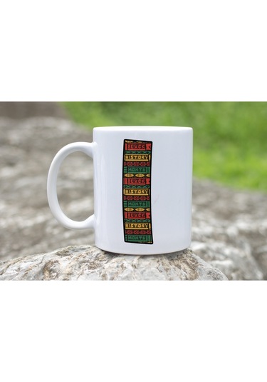 I Harfi Etnik Desenli Kupa - Afrika Tarzı Kahve Çay Kupası - Hediyelik - Black History Beyaz