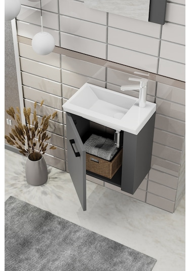 Biani Minila 45 cm Banyo Dolabı,Seramik Lavabolu, Aynalı,Lavabo Dahil,Mdf,Mat Gri Biani Minila 45 cm Banyo Dolabı,Seramik Lavabolu, Aynalı,Lavabo Dahil,Mdf,Mat Gri