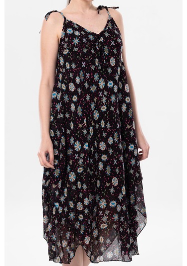 Askılı Vual Afrodit Midi Boy Yazlık Elbise Siyah 6200 - Kadın Siyah