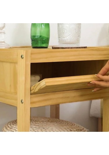 Doğal Ahşap Çekmeceli Komodin 1. Sınıf Masif Çam Ağacı 35x35x50