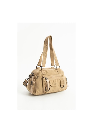 Kadın Omuz Çantası Çapraz Askılı Postacı Bayan Çantası 21 31 Cm Poliamid Hafif Kumaş Kol Çantası Vizon