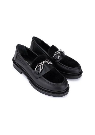 Tamer Tanca Kadın Deri & Tekstil Siyah Loafer Ayakkabı 817 9876 Bn Ayk Sk25-26 Syh Dr/tay Prlk Dr Siyah