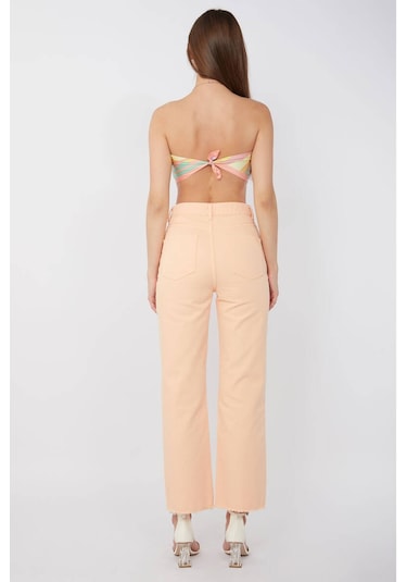 Kadın Basic Paçası Kesik Jean Pantolon Somon 001