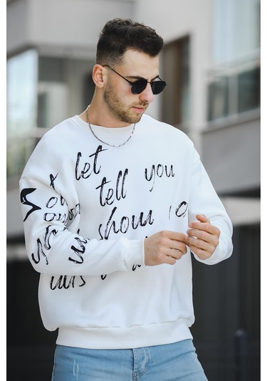 Oksit Trc 2715 Üç İplik Şardonlu Baskılı Bisiklet Yaka Oversize Erkek Sweatshirt 001