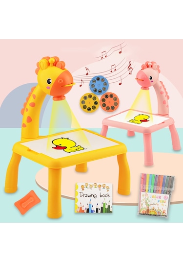 Zürafa Boyama Masası Çizim Tahtası Projektör Yazma Kurulu Masa Sarı