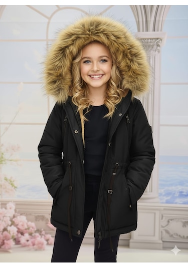 Modavals Erkek Çocuk Garson Beden İthal Tak Çıkar Kürklü Cepli Fermuarlı Düğmeli Bondit Kumaş Kışlık Mont-siyah 851247962 Çok Renkli