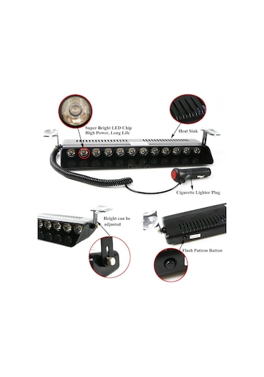 12 Ledli Mavi Kırmızı Çakar 17 Fonksiyonlu Vantuzlu Araç Içi