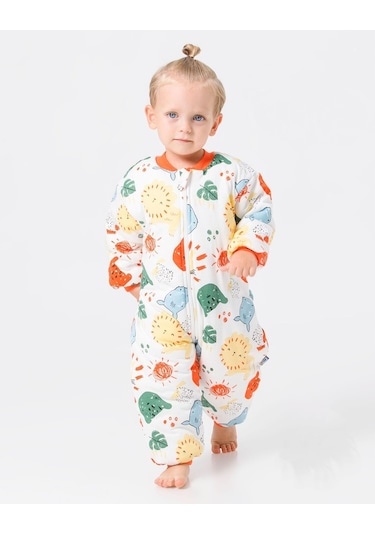 Çocuk Renkli Kalın Elyaf Dolgulu Desenli Uyku Tulum Çok Renkli