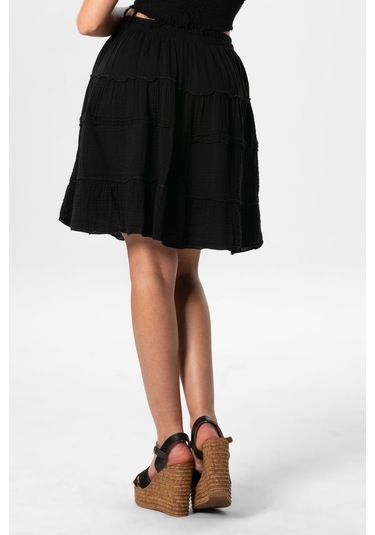 Benan Beli Lastikli Kısa Yazlık Müslin Etek Siyah Syh-siyah Siyah