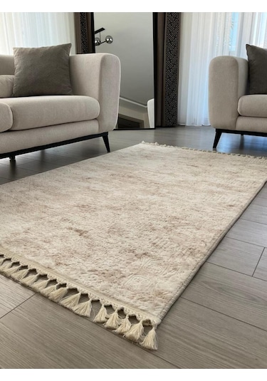 Saraz Halı Puffy Kabartma Desenli Yıkanabilir Kaymaz Taban Salon Halısı Mutfak Koridor Halısı S53