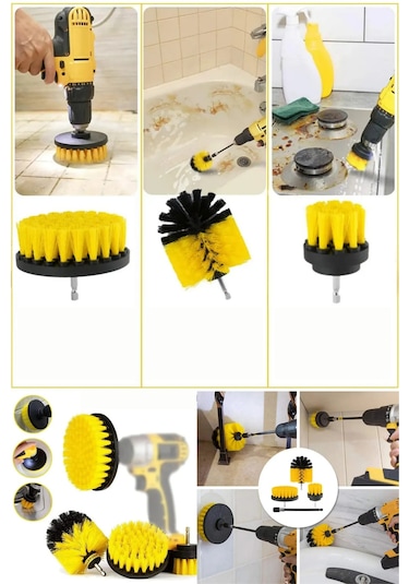 Pratik 3lü Matkap Ucu Banyo Küvet Duşakabin Araba Tekerliği Koltuk Yıkama Temizleme Fırçası