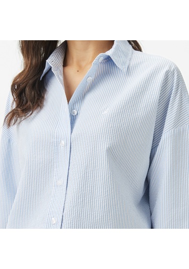 Nautica Kadın Mavi Regular Fit Çizgili Gömlek Çizgili 55w057t Mavi
