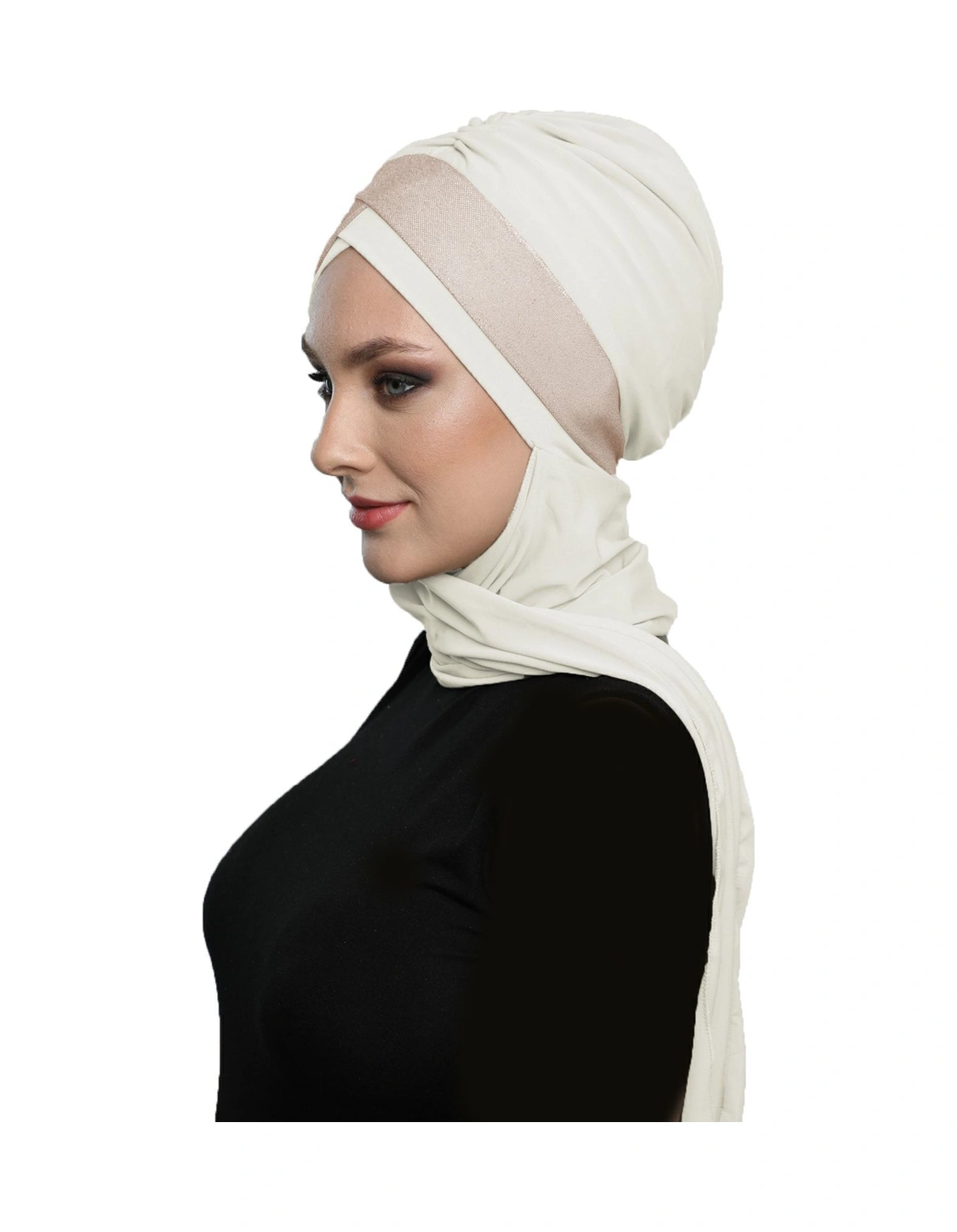 Çapraz Pike Atkılı Astarlı Krem-bej Hazır Türban Tesettür Bone Krem
