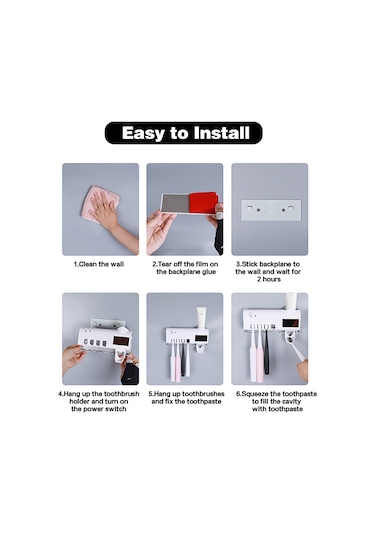 Vkemall Siyah Uv Sterilizasyonlu Akıllı Fırça Tutucu - Duvara Takılabilir, Özlü Macun Dağıtıcı, Deliksiz Kurulum, Sağlıklı Ağız Bakımı Siyah