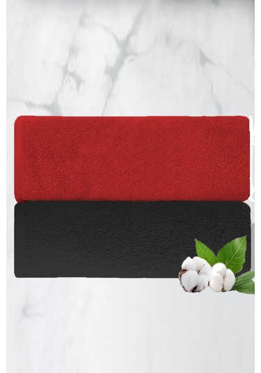 2 Li Lüks El Yüz Havlu Seti 50x90 Cm %100 Pamuklu Gramajlı Sija Kırmızı